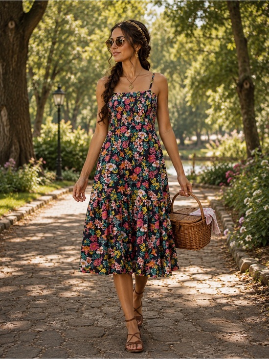 J. Crew Dresses & Skirts - J. Crew Smocked Floral Midi Dress XS Sleeveless Colorful A-line Casual